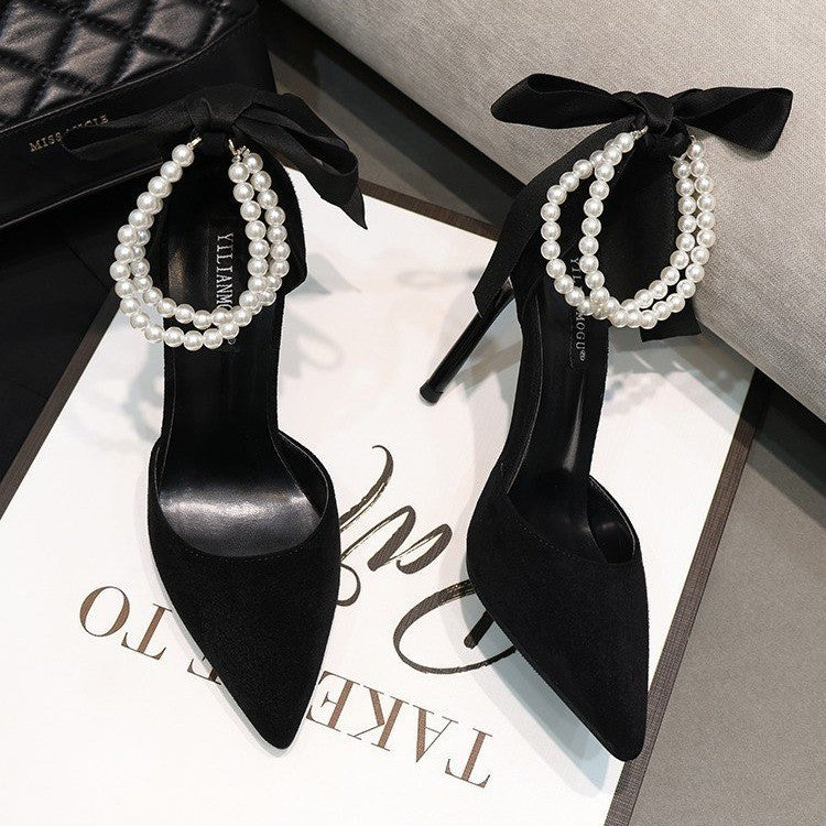 Black Pointed Bow Stiletto Sandals