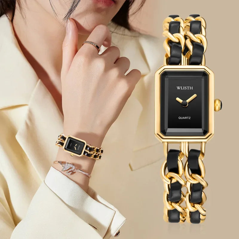 Chanel-Inspired Sugar Cube Watch – Black Gold Trend