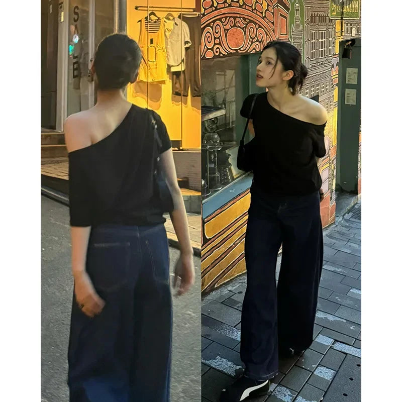 One-Shoulder Short Sleeve Tee – Star-Inspired Style
