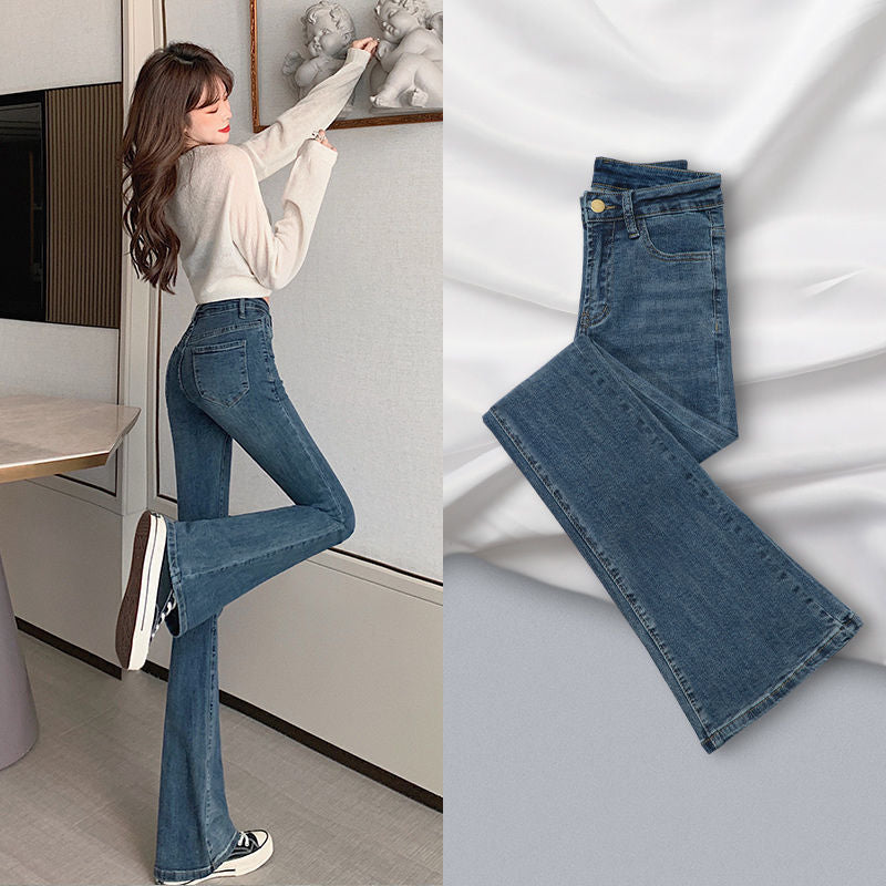 Blue Grey Micro-Flare Stretch Jeans
