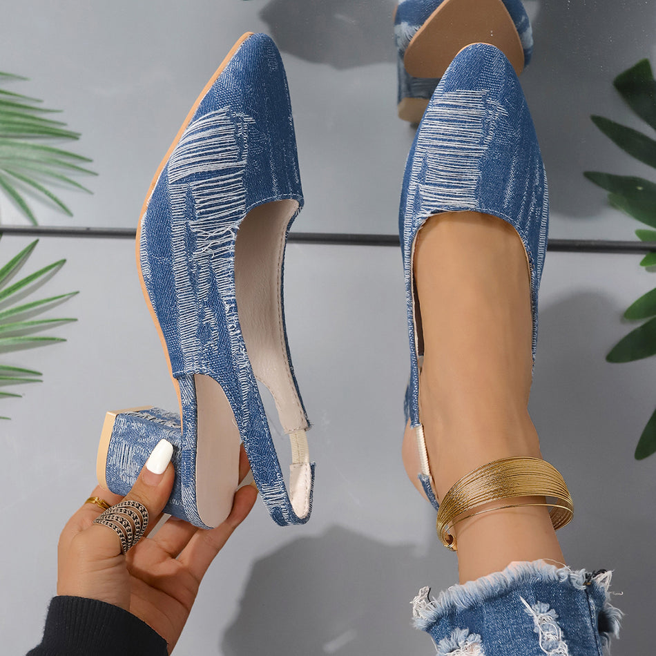Denim Pointed Toe Stiletto Heels – Chic Baotou Style