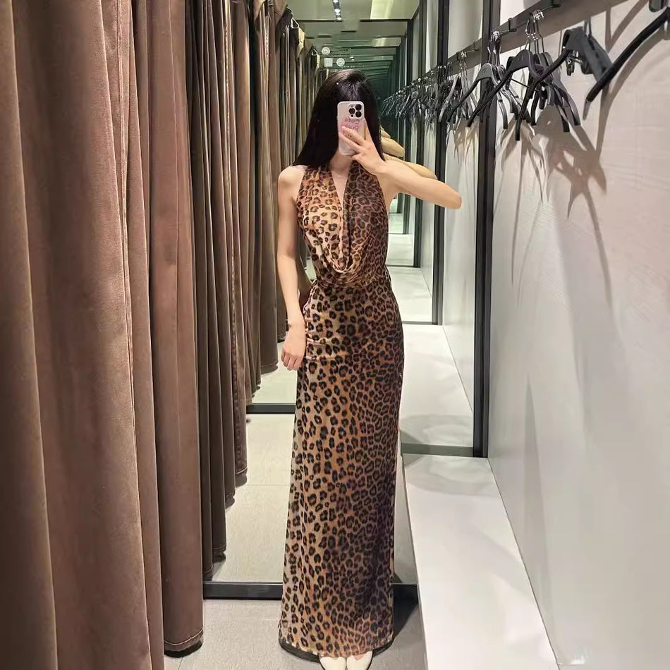 Leopard Print Tulle Collar Dress