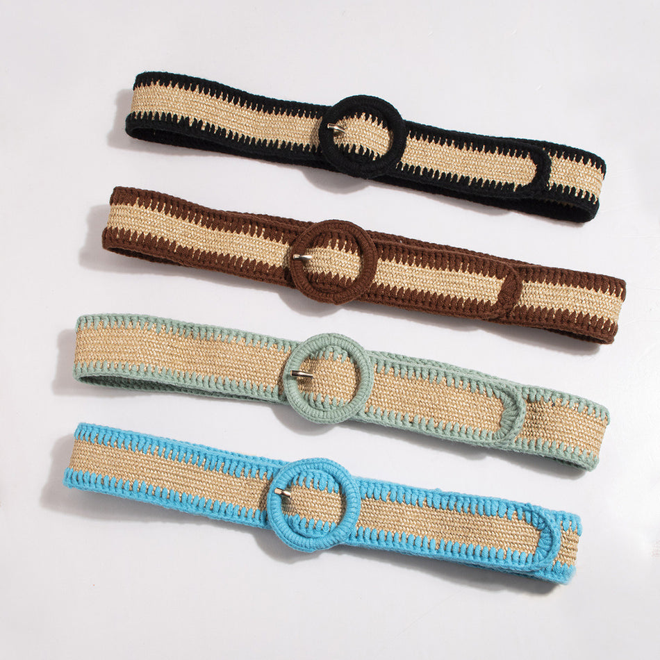 Bohemian Handmade Elastic Belt – Ethnic Round Buckle Design