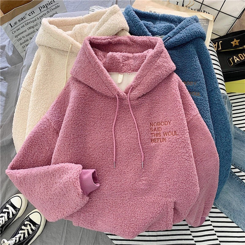 Women’s Korean Style Thickened Lamb Velvet Hoodie