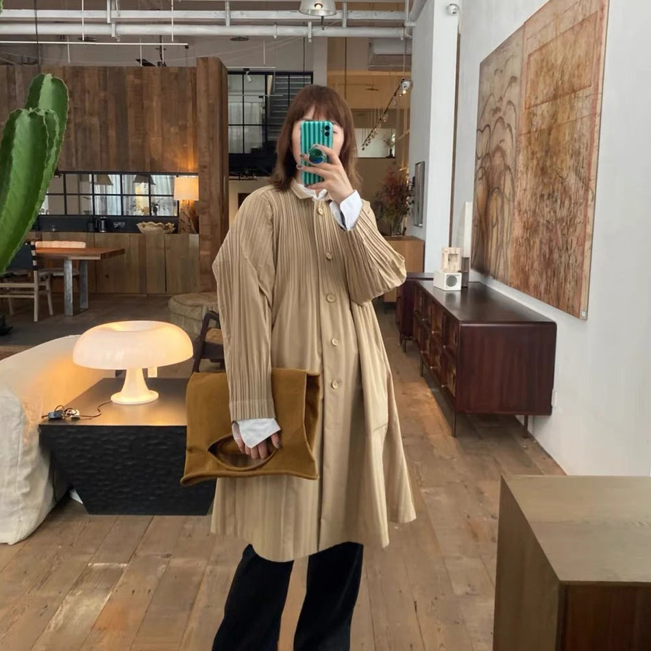 Women’s Pleated Mid-Length Trench Coat Korean Style