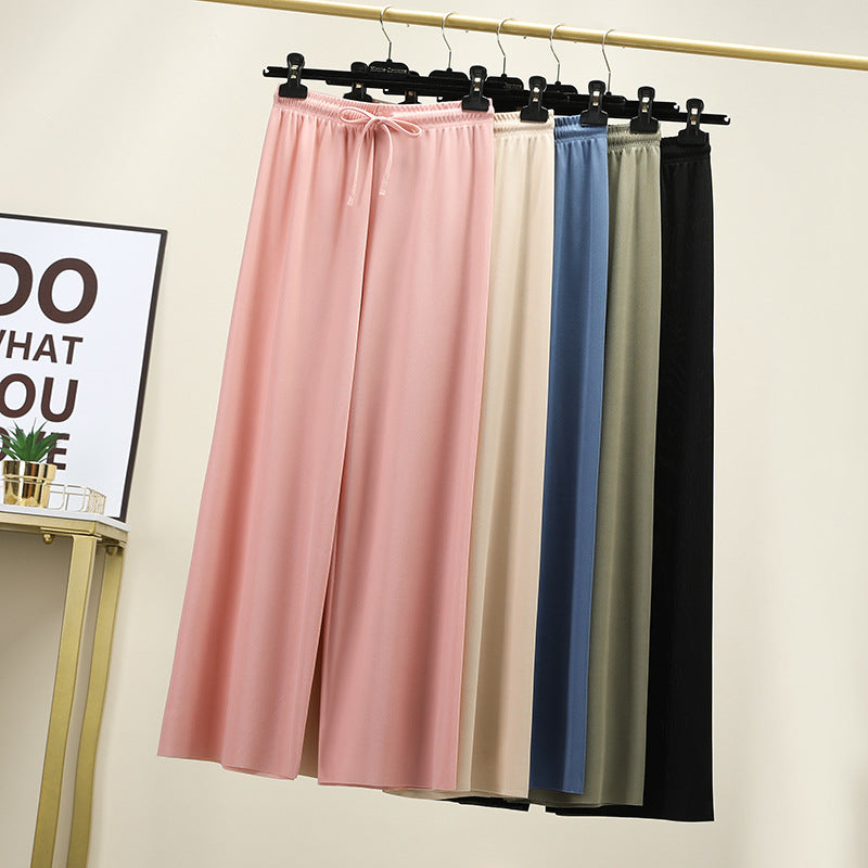 Ice Silk High Waist Wide-Leg Pants – Summer Comfort