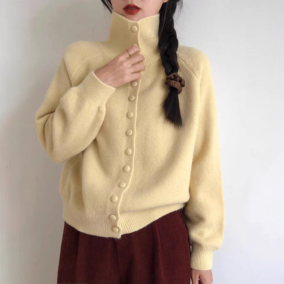 Women’s High Collar Retro Knit Cardigan