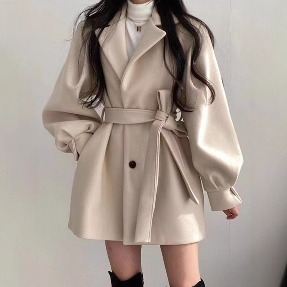 Hepburn Style Black Woolen Coat