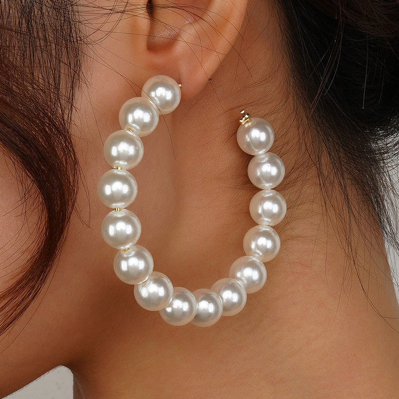 Large Circle Pearl Earrings