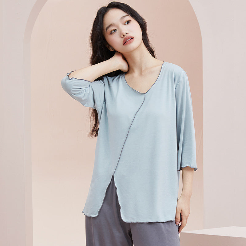 Cool Cotton Pajama Set with Chest Pad for Women