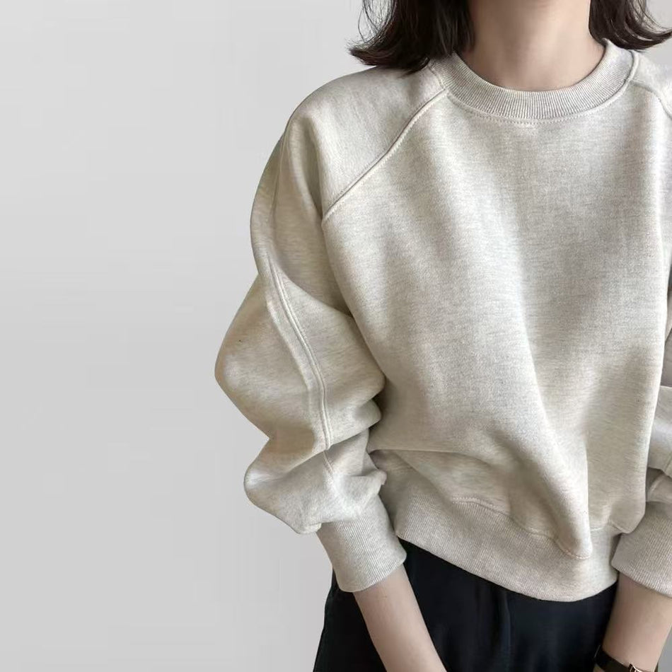 Women's Fleece Sweatshirt Petite Gray Short Spring Top Style