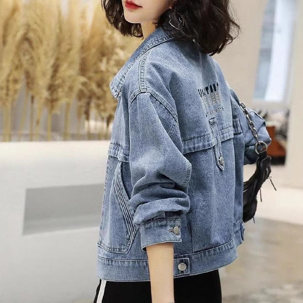 Embroidered Denim Jacket for Women – Korean Short Trendy Fit