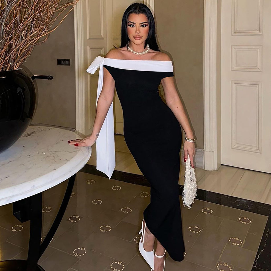 Off-Shoulder Streamer Slim Hip Dress