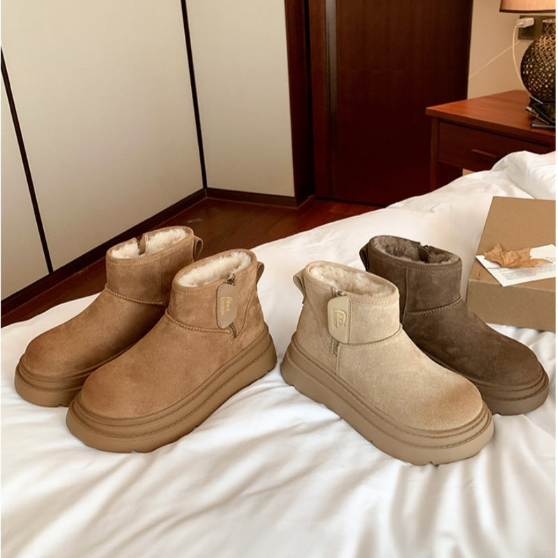 Fleece-Lined Thick-Soled Wool Snow Boots