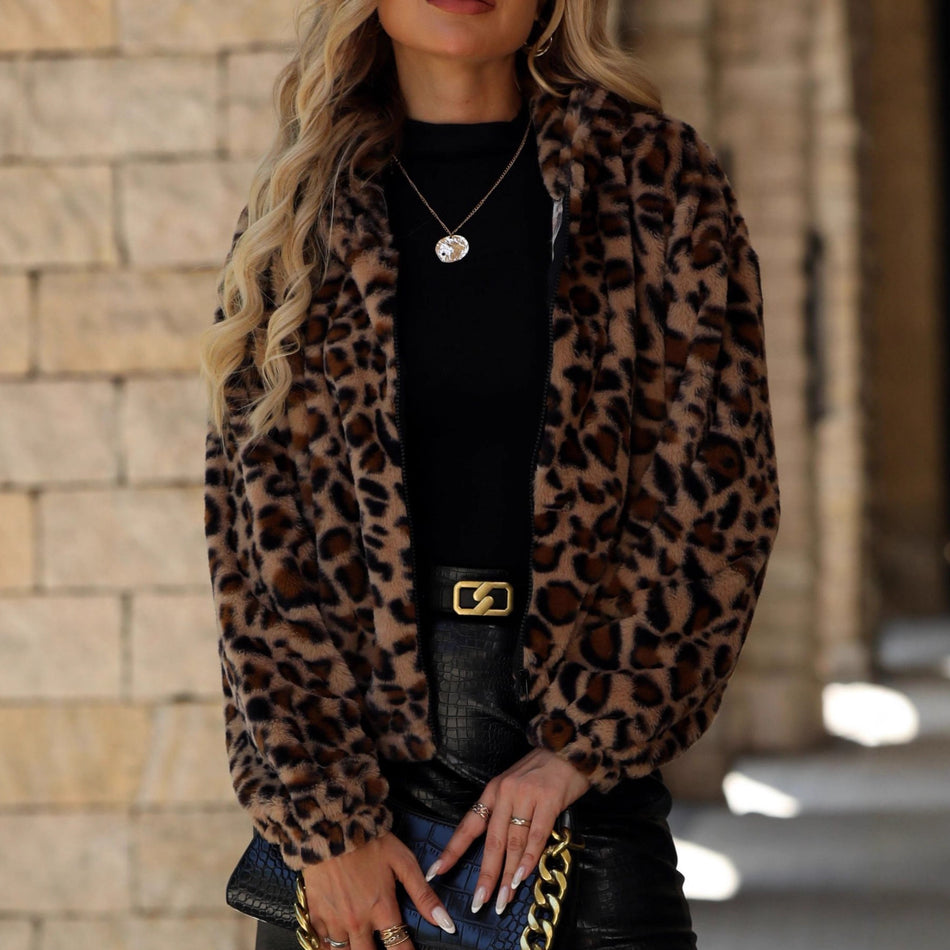 Women’s Leopard Print Plush Coat