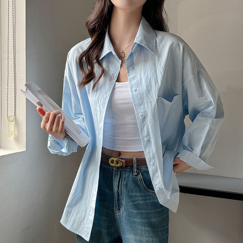 Blue Korean Sunscreen Shirt – Casual Plus Size Top