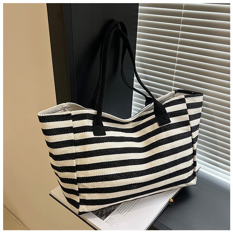 Striped Canvas Tote – Large Capacity Commuter Bag
