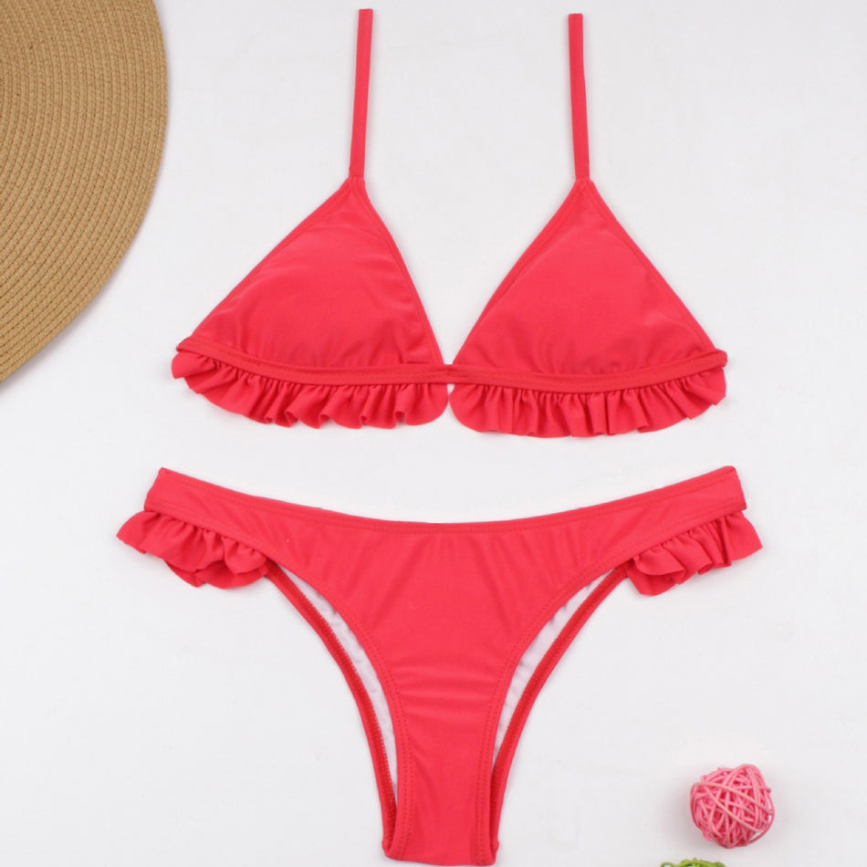 Women’s Ruffled Bikini – Sexy Solid Color Split