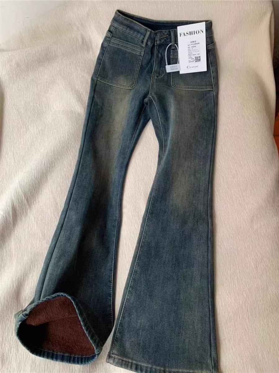 Retro Flared Velvet Jeans for Women