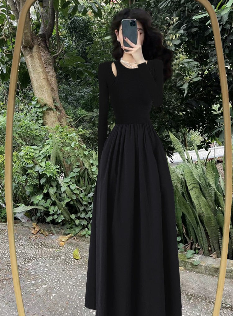 Elegant Black Long-Sleeve Slim Dress
