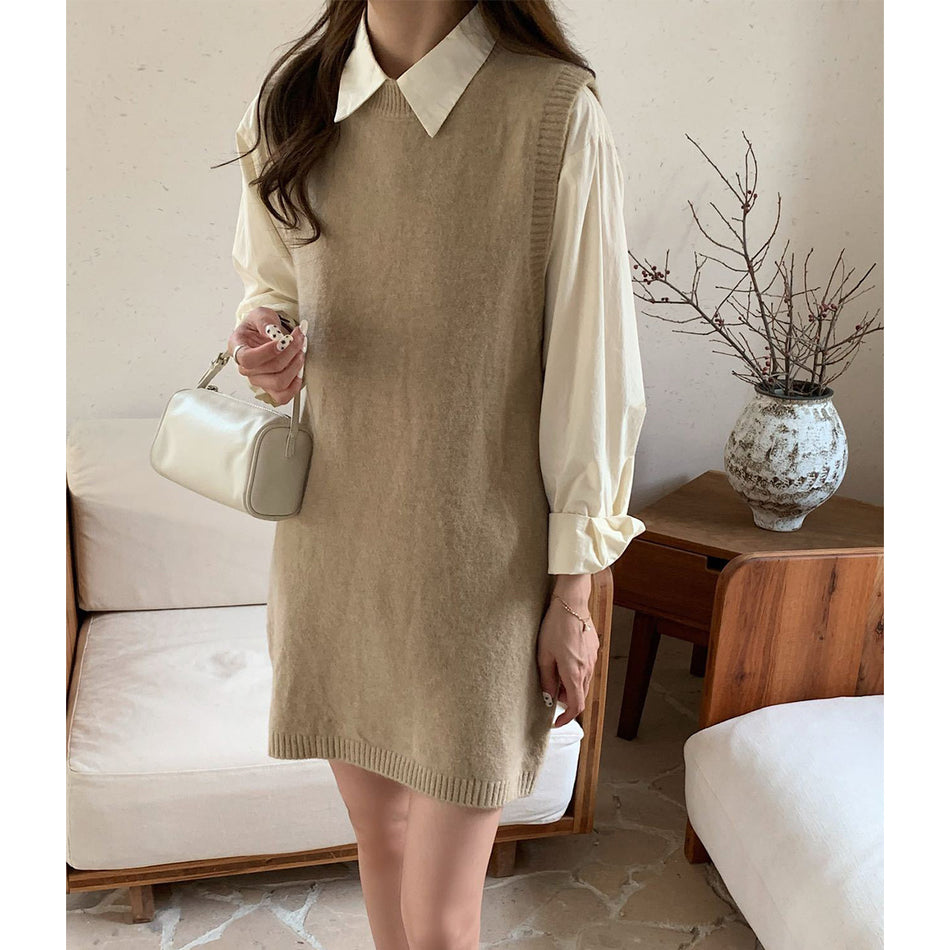 Mid-Length Round Neck Sleeveless Knit Dress
