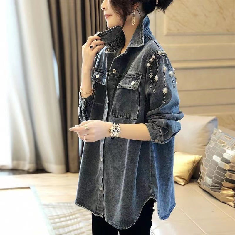 Retro Blue Korean Denim Shirt Jacket