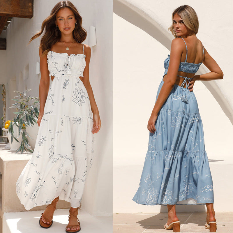 One-Shoulder Printed Long Dress