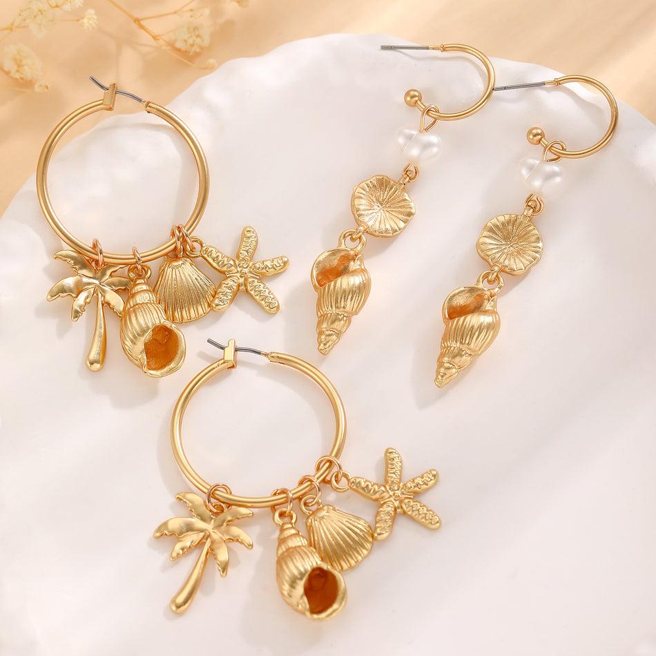 Pearl Conch Starfish Earrings Ocean Holiday Style