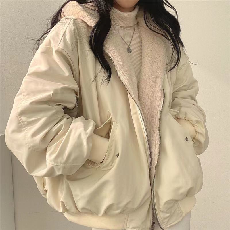 Double-Sided Lamb Wool Hooded Cotton Coat