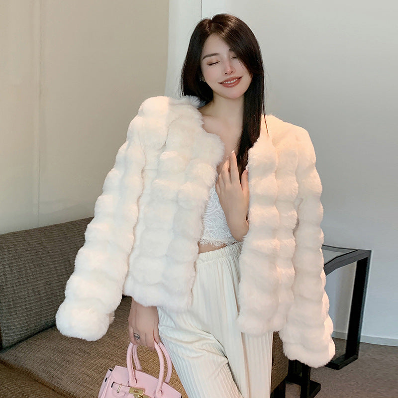 Women’s Faux Fur Coat Short Rex Rabbit Winter Jacket