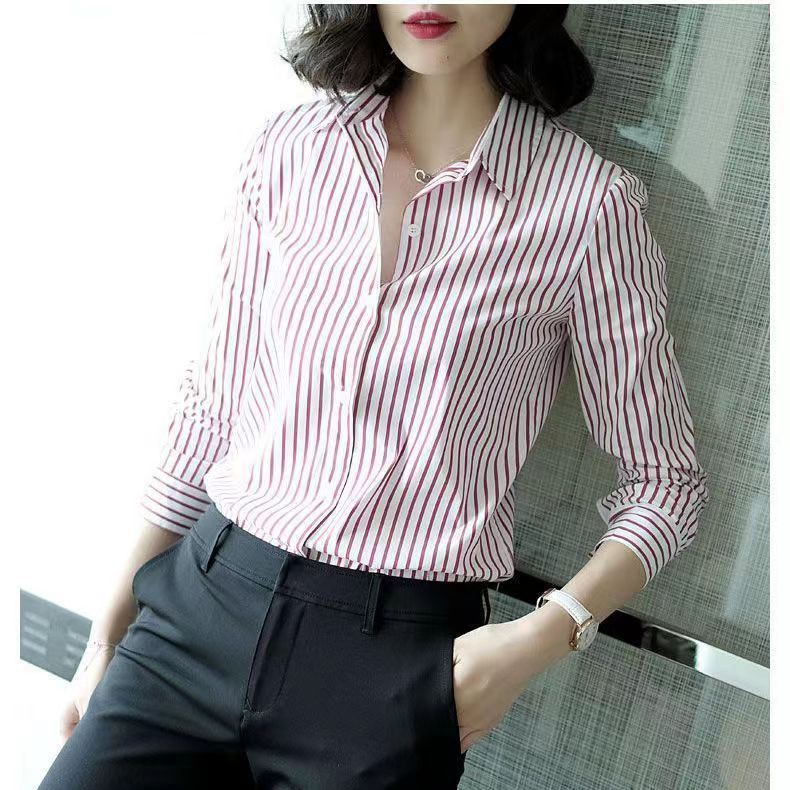 Women’s Striped Long-Sleeve Slim-Fit Shirt – Western Style