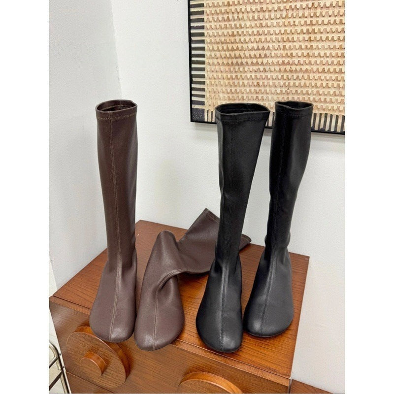 Women’s Retro Round-Toe Long-Tube Elastic Boots 2025 Autumn Winter