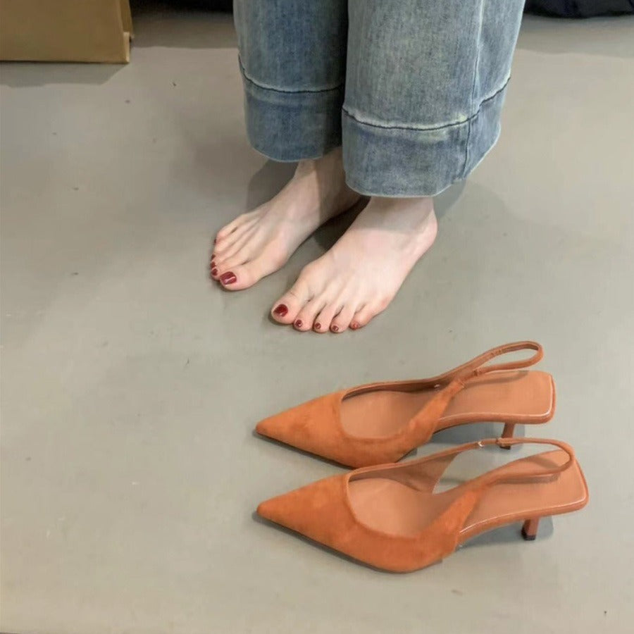 French Suede Pointed Stiletto Heels – Elegant Sandals