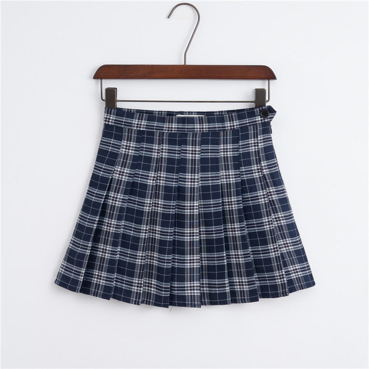 Academic Style High-Waist Plaid Pleated Skirt for Women