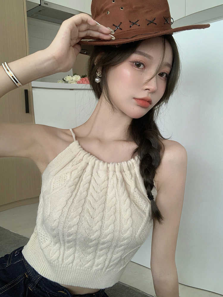 Women's Halter Knit Vest – Backless Lace-Up Summer Top