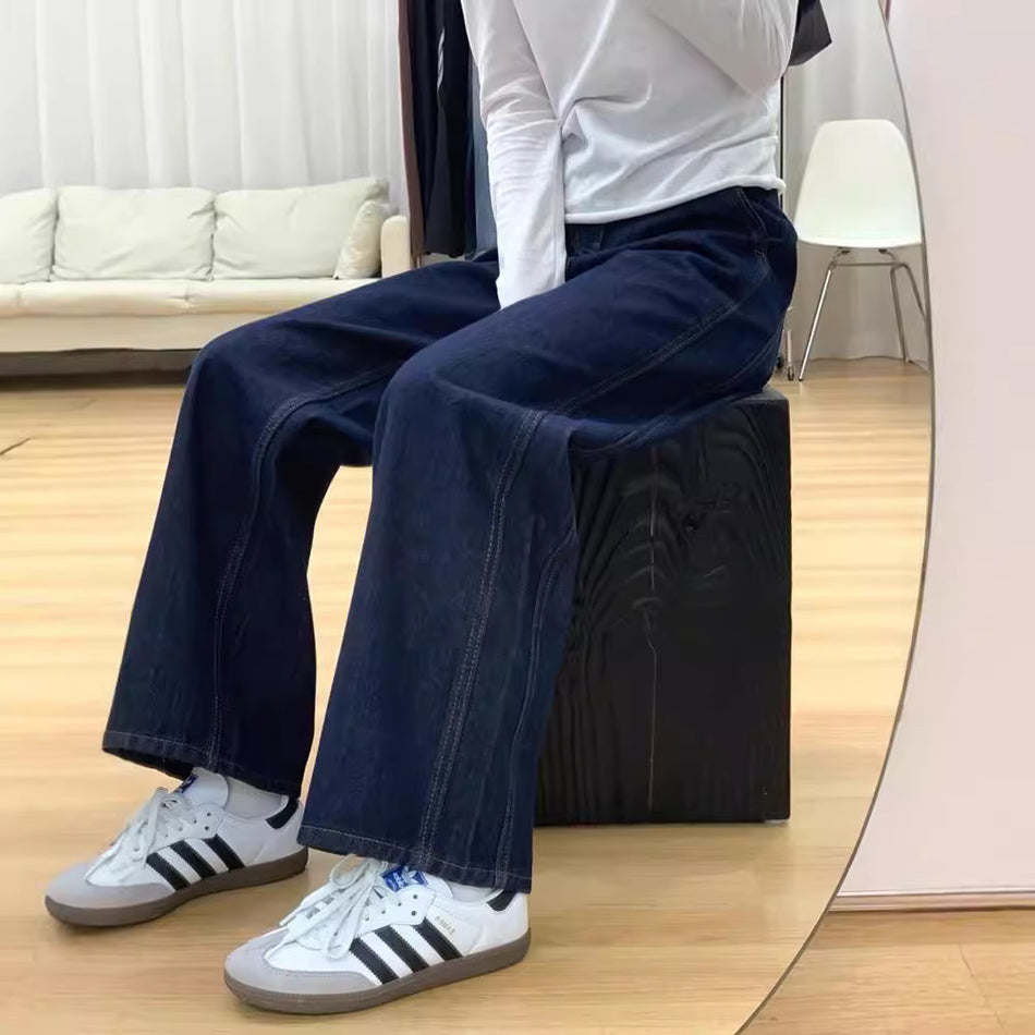 Dark Blue Retro Wide Leg Jeans – Slimming & Stylish Fit