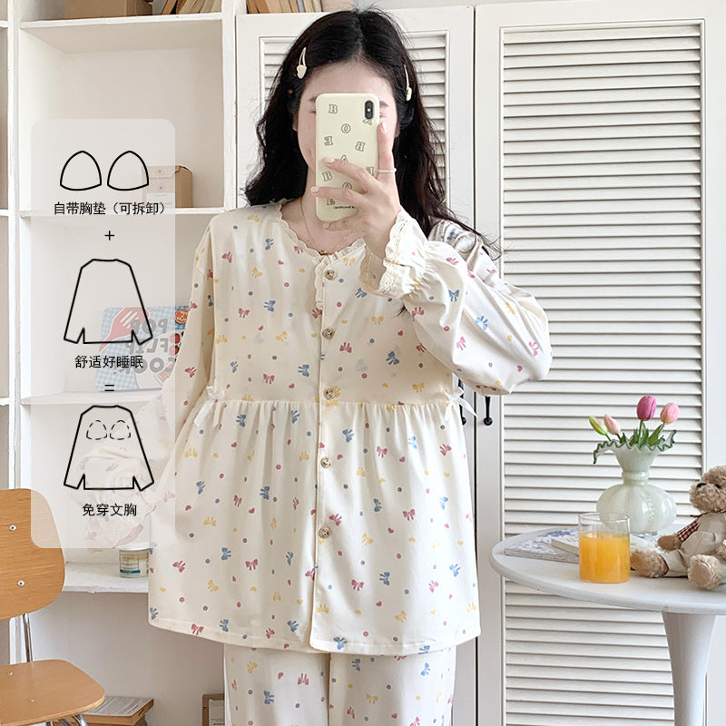 Bow-Knot Maternity Pajamas with Chest Pads