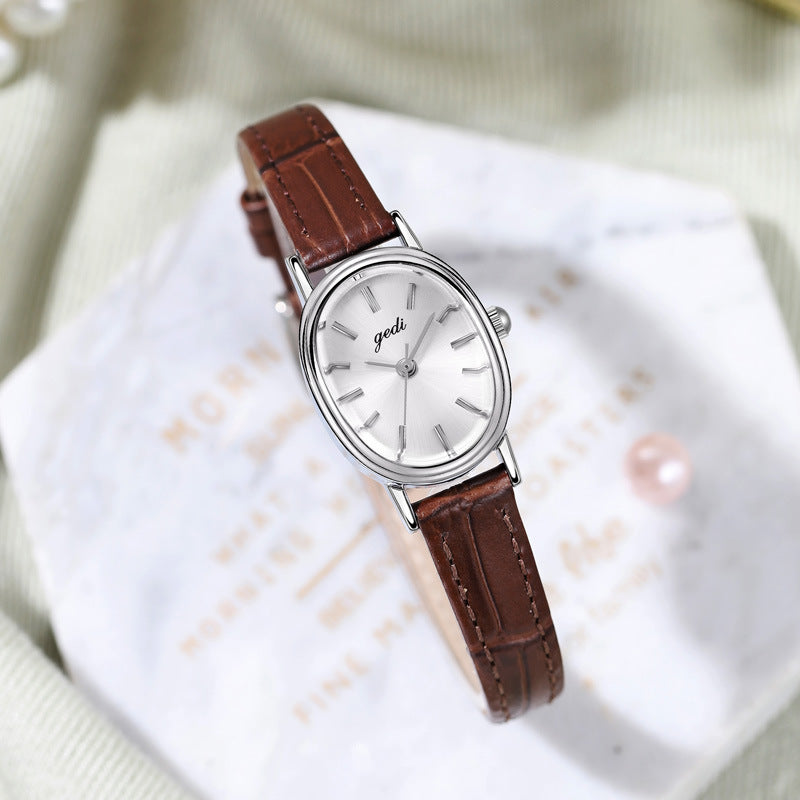 Godi Oval Leather Waterproof Quartz Watch Women