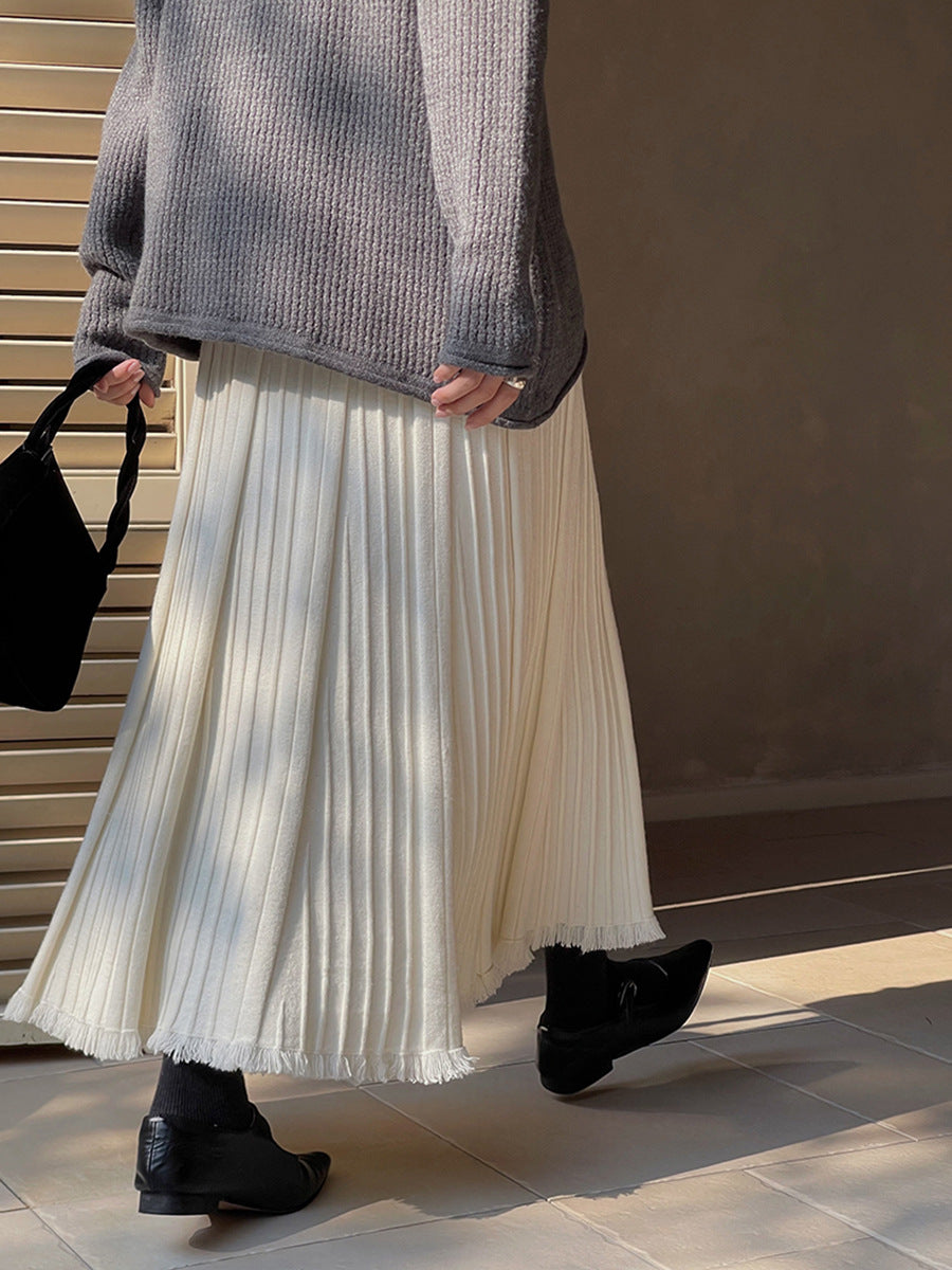 Winter Knitted Pleated Tassel Skirt – 3 Colors 2025