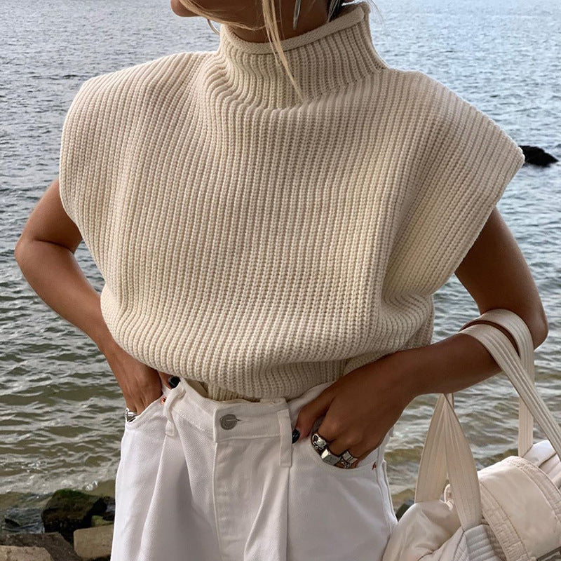 Pure Color Turtleneck Short Sleeve Sweater Women