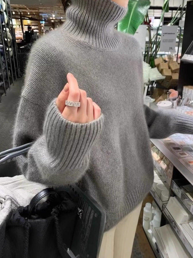 Korean Style High Collar Solid Sweater