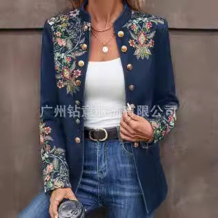 Printed Double-Breasted Women's Outwear