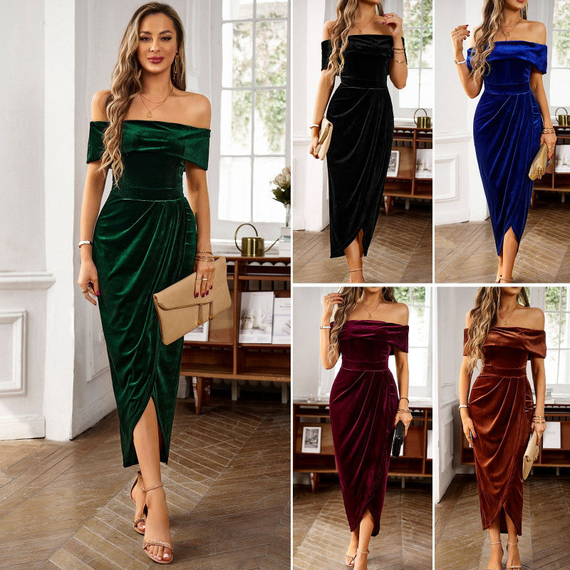 Women’s Velvet One-Shoulder Long Dress