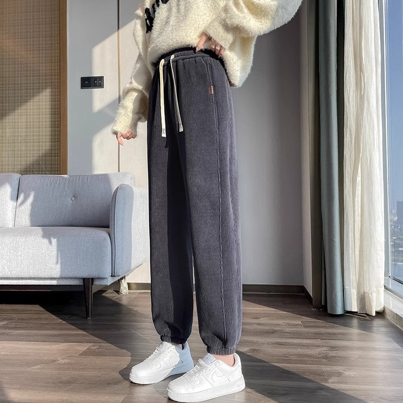 Fleece-Lined Thickened High-Waist Casual Pants