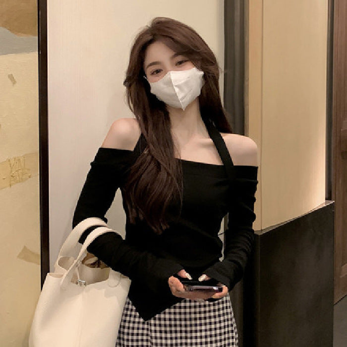 Slim Ribbed Long Sleeve Tee – Trendy Shoulder Style