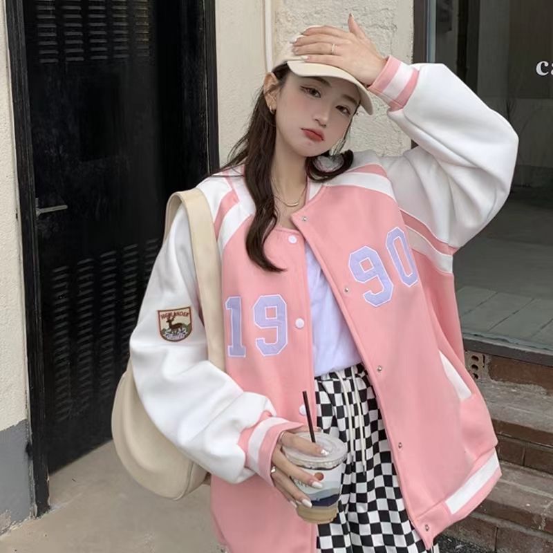 Women’s Preppy Baseball Jacket Thick Retro Cardigan