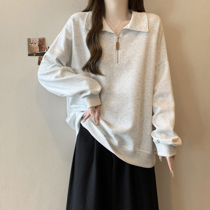 Half-Zip Polo Sweatshirt – Slim Loose Long Sleeve Top
