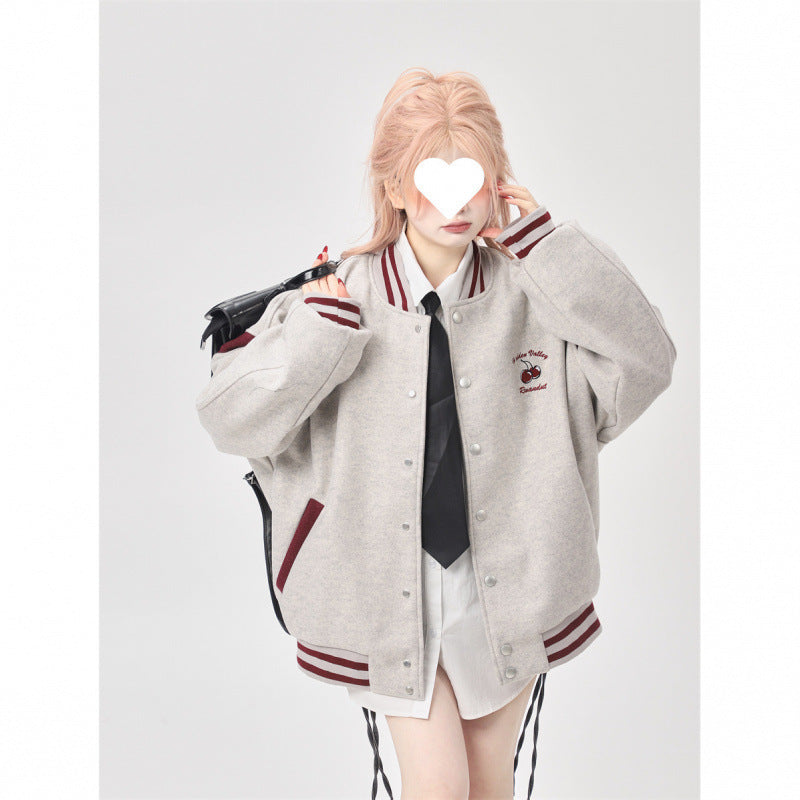 American Gray Patchwork Baseball Jacket