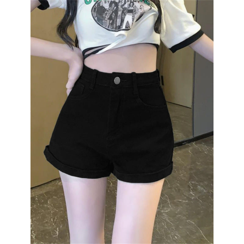 Black High-Waisted A-Line Denim Shorts for Women Chic Styles