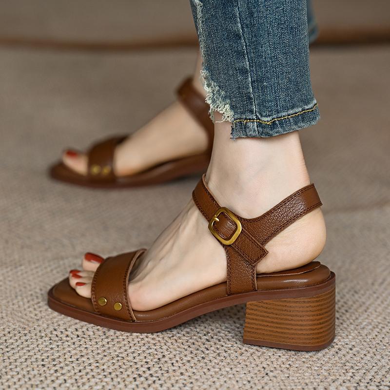 Women’s Summer Retro Thick-Heel Velcro Sandals